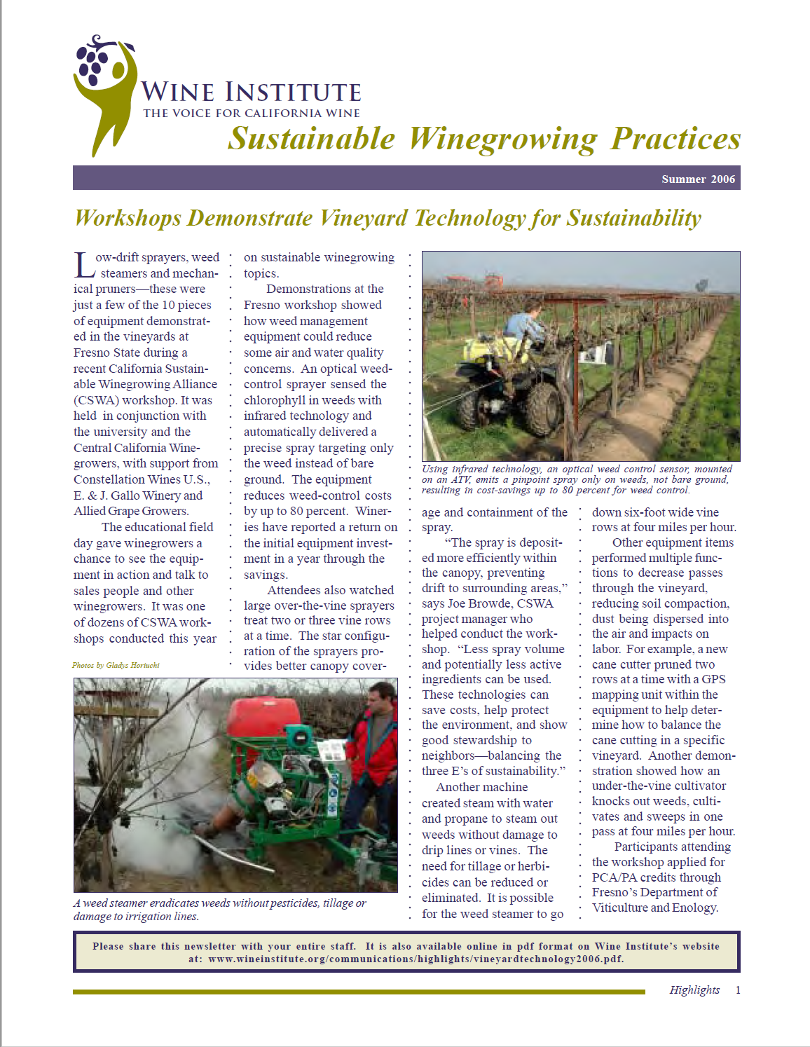 Highlights Newsletter - Vineyard Equipment for Sustainable Winegrowing